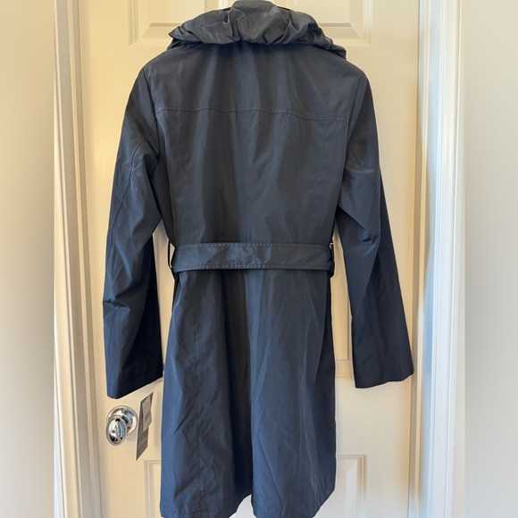 Women's Black Ruffled Trench Coat Waterproof - Picture 2 of 8
